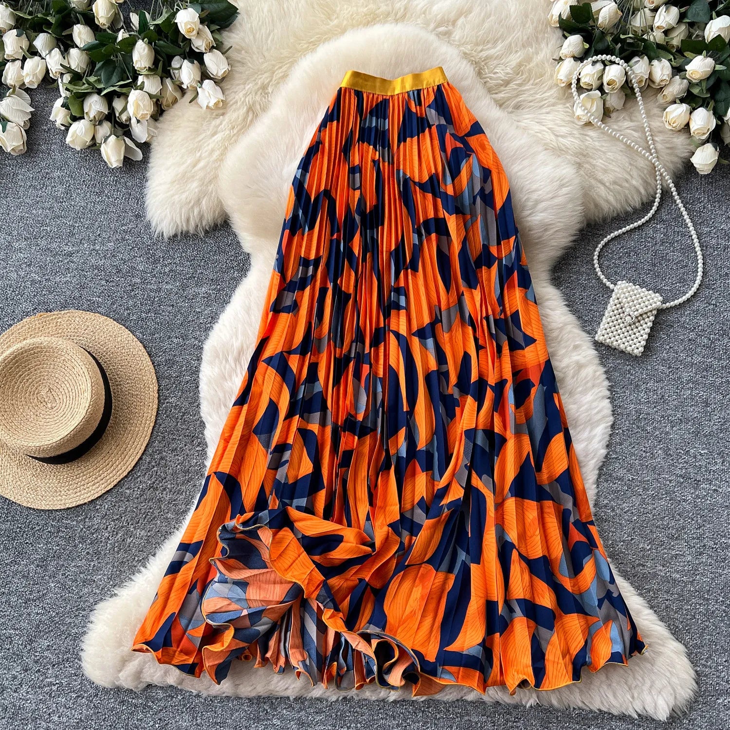 Elegant A-Line Mid Length Skirt for Women in Polyester
