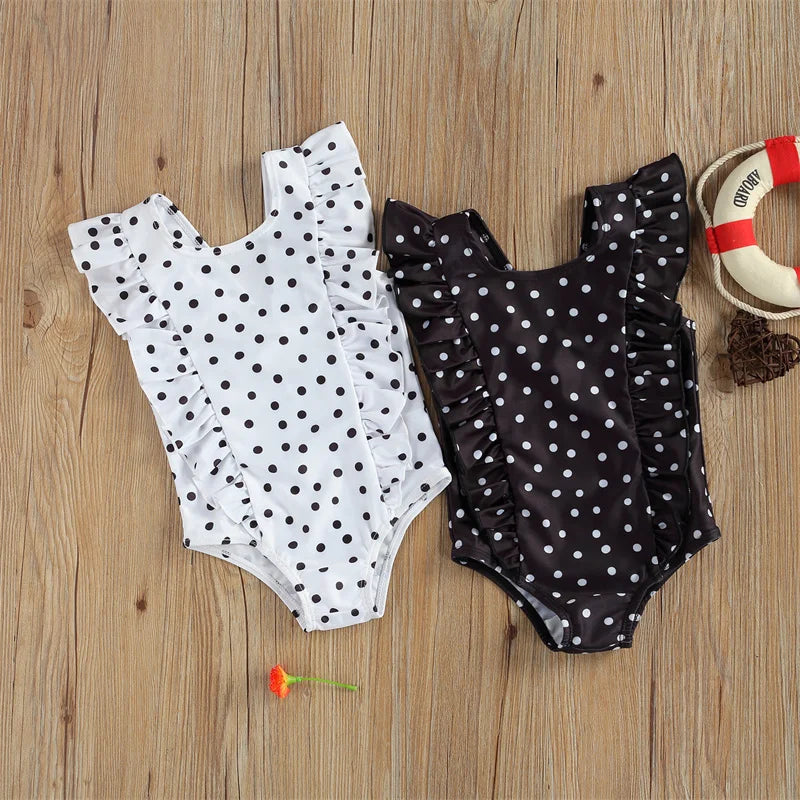 Stylish Black and White Polka Dot Swimsuit for Toddler Girls
