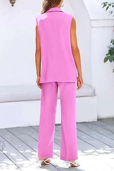 Burgundy Women's 2 Piece Sleeveless Suit Vest by MALEY LifeStyle