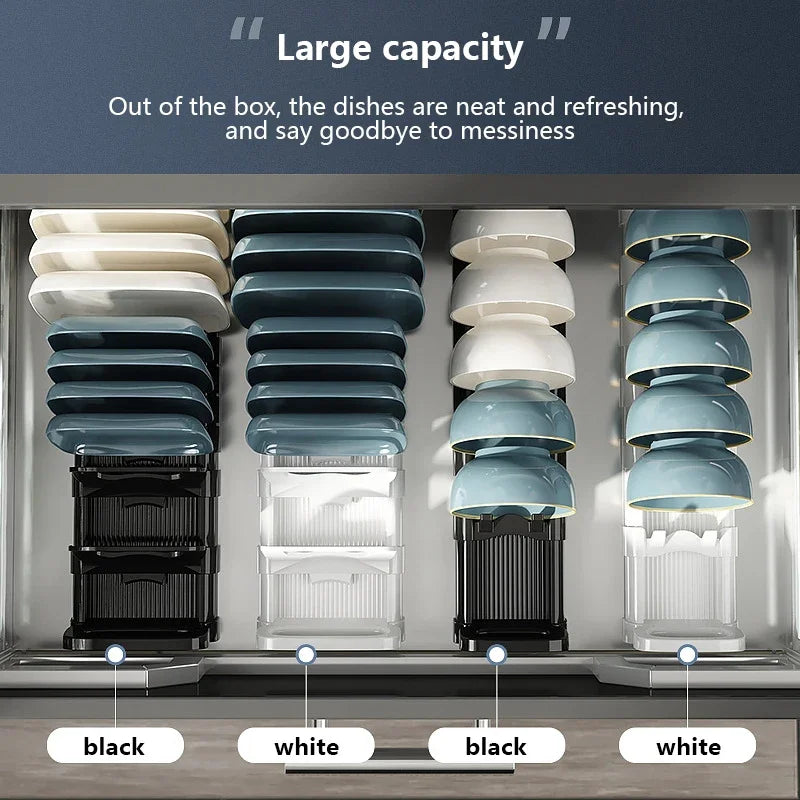 Plastic Kitchen Cabinet Dish Storage Rack with Adjustable Features