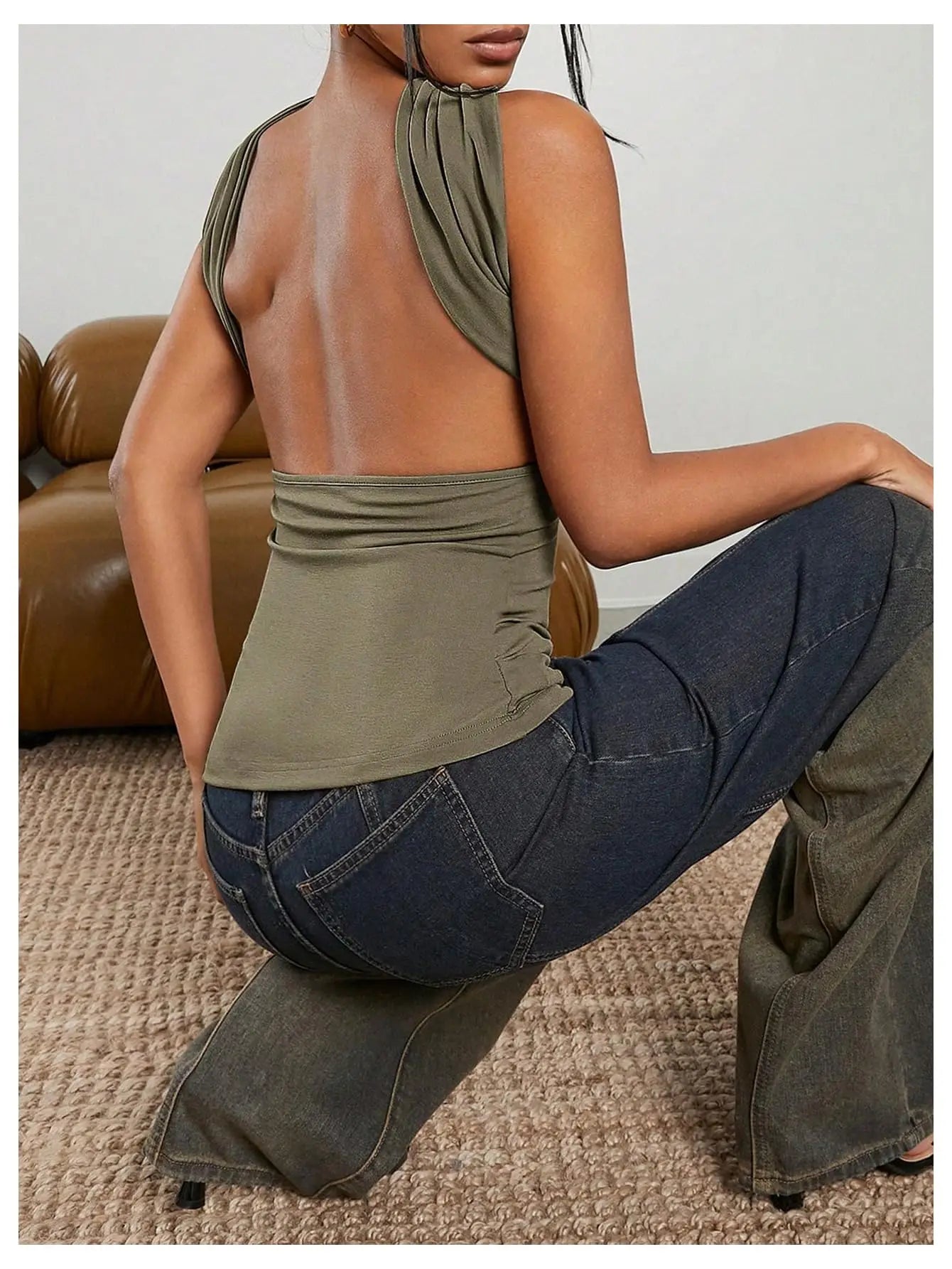 Women Sexy Ruched Strapless Halter Tube Top  Y2k Tanks Satin Silk Choker Neck Backless Tops