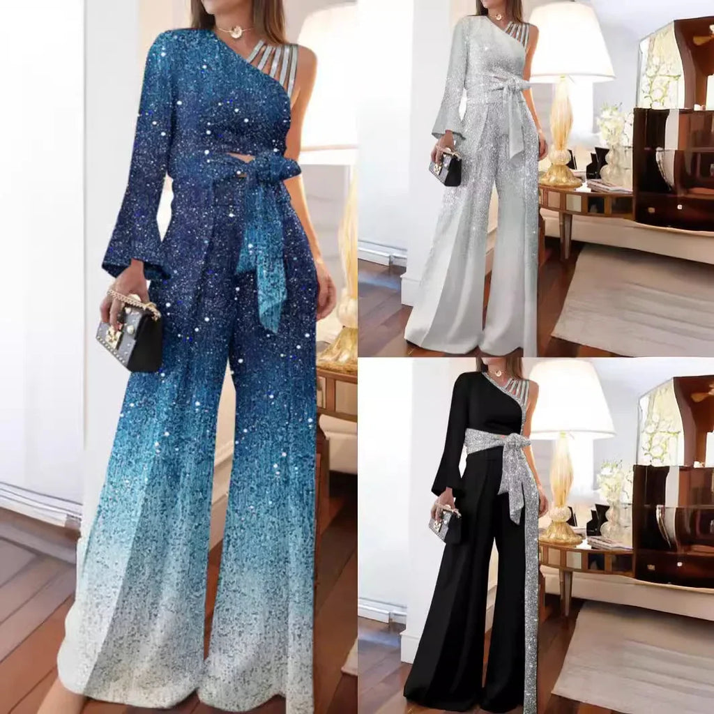 Plus-Size Off-the-Shoulder Sequin Set for Women