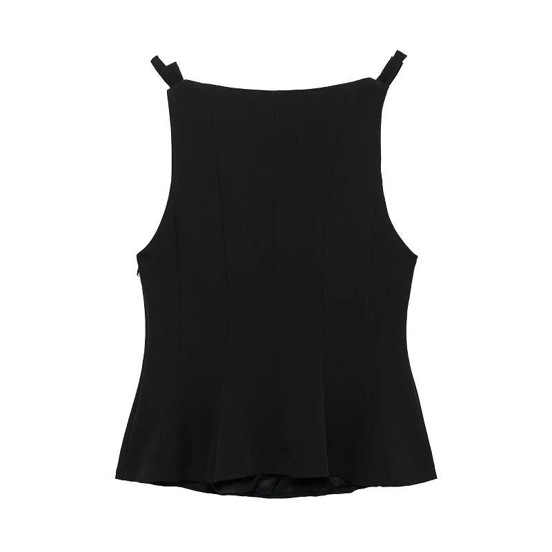 Black Off Shoulder Bow Tank Top for Women