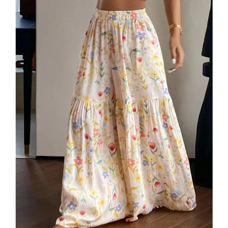 High Waist Floral Wide Leg Pants for Women by sellysea
