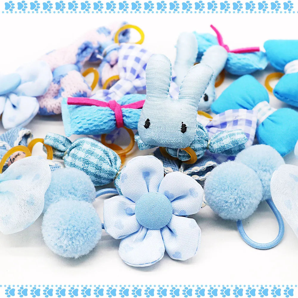 Elegant Handmade Blue Puppy Hair Bows for Stylish Dogs
