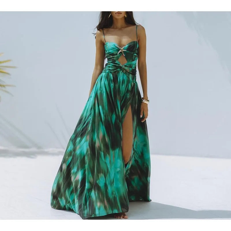 Green Floral Print Women's 2 Piece Swimwear Set
