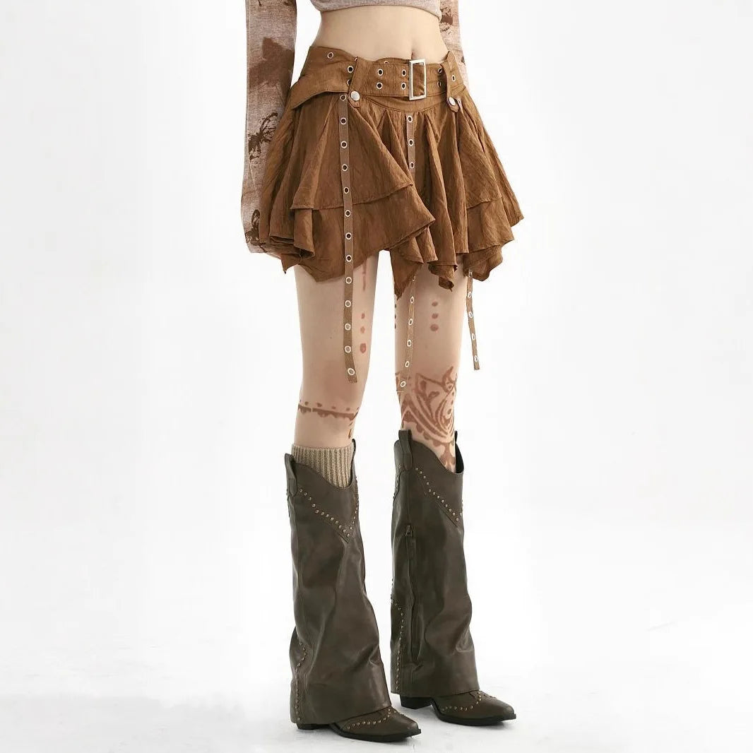 Vintage Irregular Ruffle Mini Skirt for Women