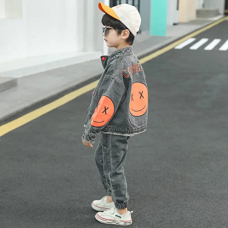 FUKEXIN Boys Denim Tracksuit Set for Ages 4-6 Years
