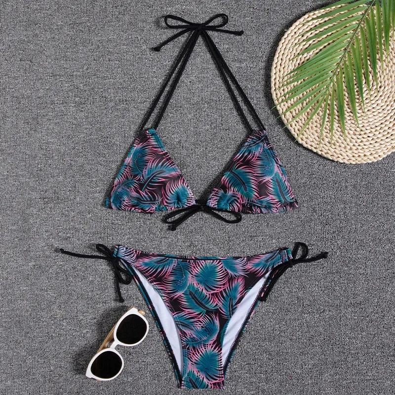 Floral Print Push Up Bikini Set for Women in Polyester Blend