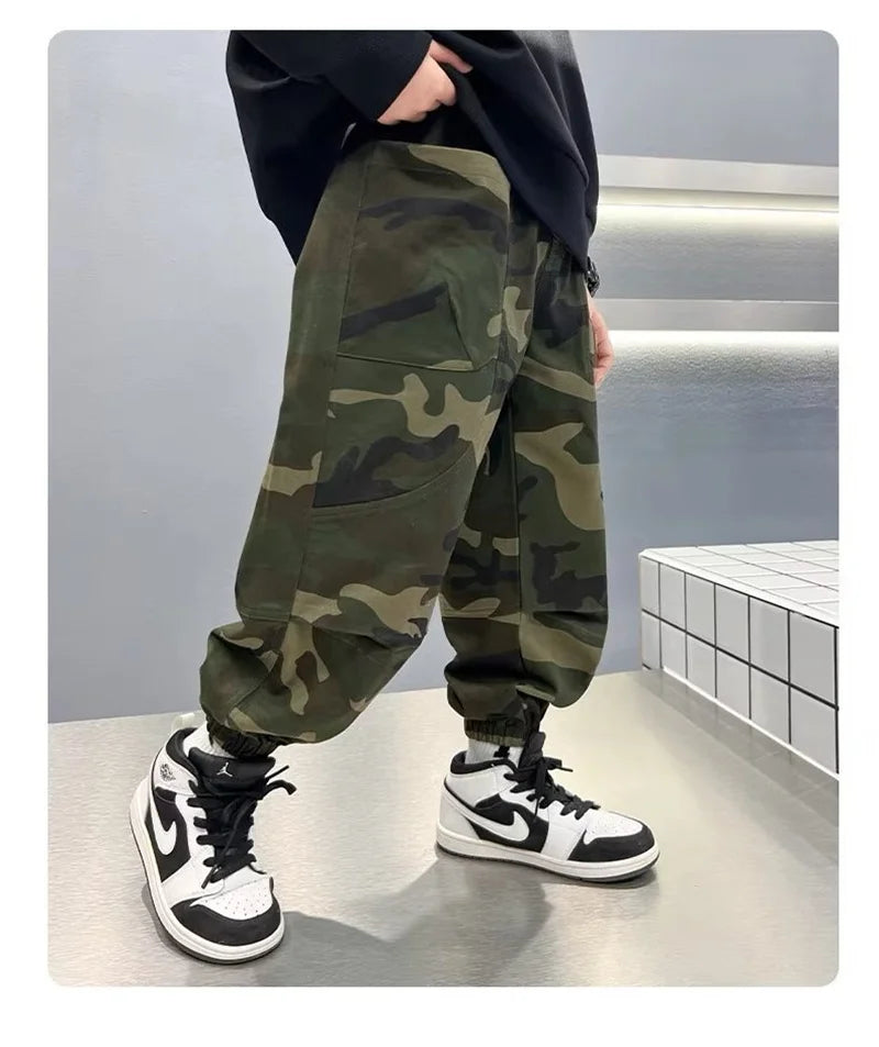 Boys Camouflage Cargo Pants for Big Kids in Cotton Blend