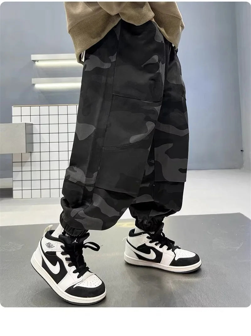 Boys Camouflage Cargo Pants for Big Kids in Cotton Blend