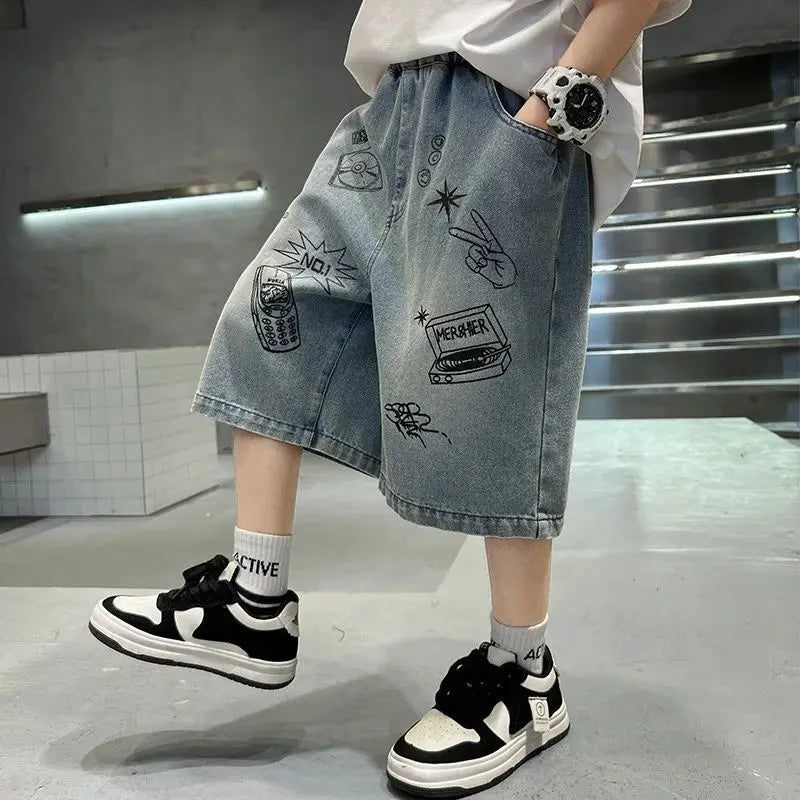 Boys' Casual Summer Jeans with Elastic Waist for Ages 7-13