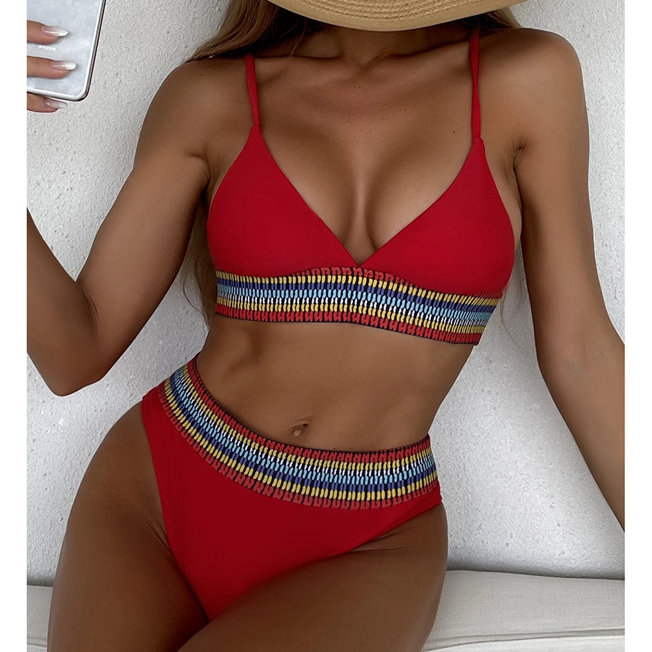 Nylon High Waist Bikini Set for Women Beach Swimwear