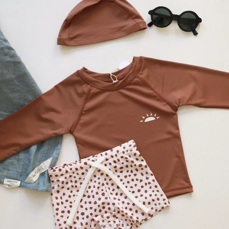 Boys Long Sleeve Swimwear Set for Summer Vacation Beach