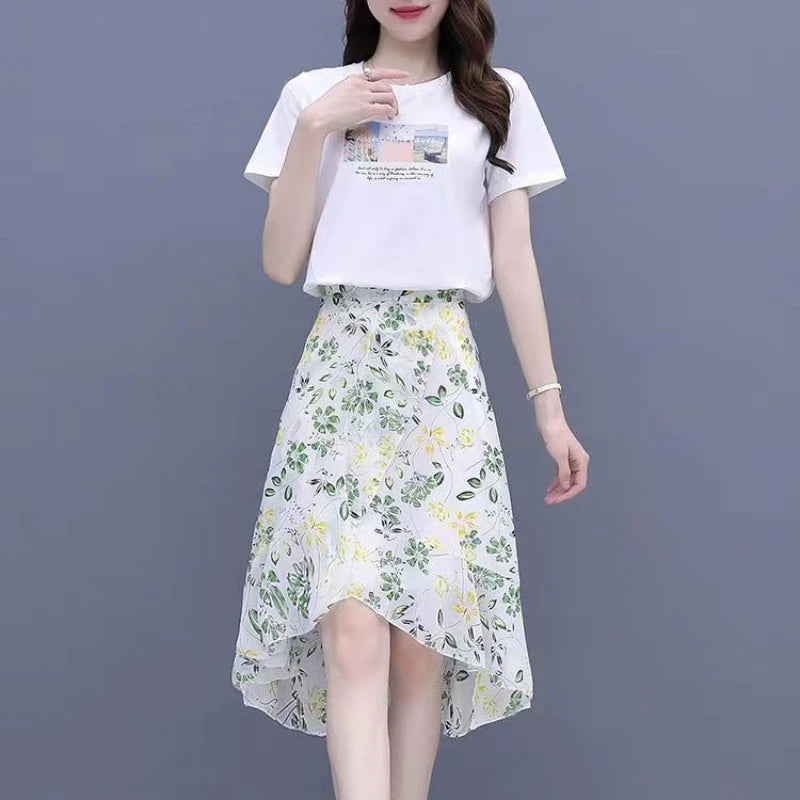 Chiffon Floral Skirt A-Line Style for Women in Summer