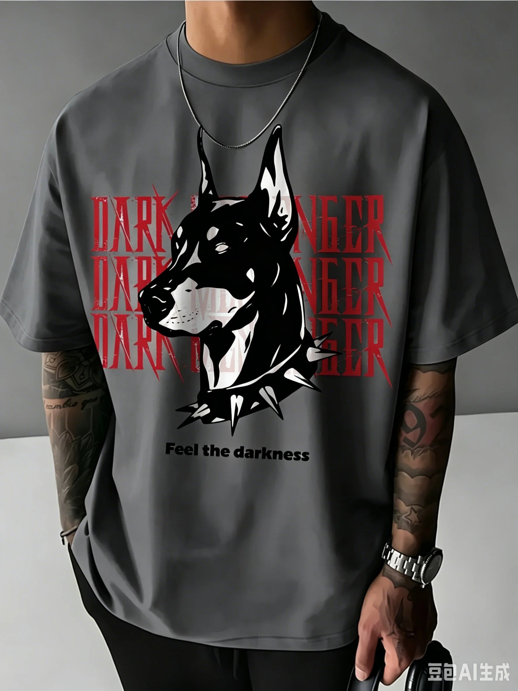 Men's Loose T-shirt - Dark Aesthetic Doberman Print - Street Style Casual Wear - Breathable Cotton Round-neck Short-sleeved Top