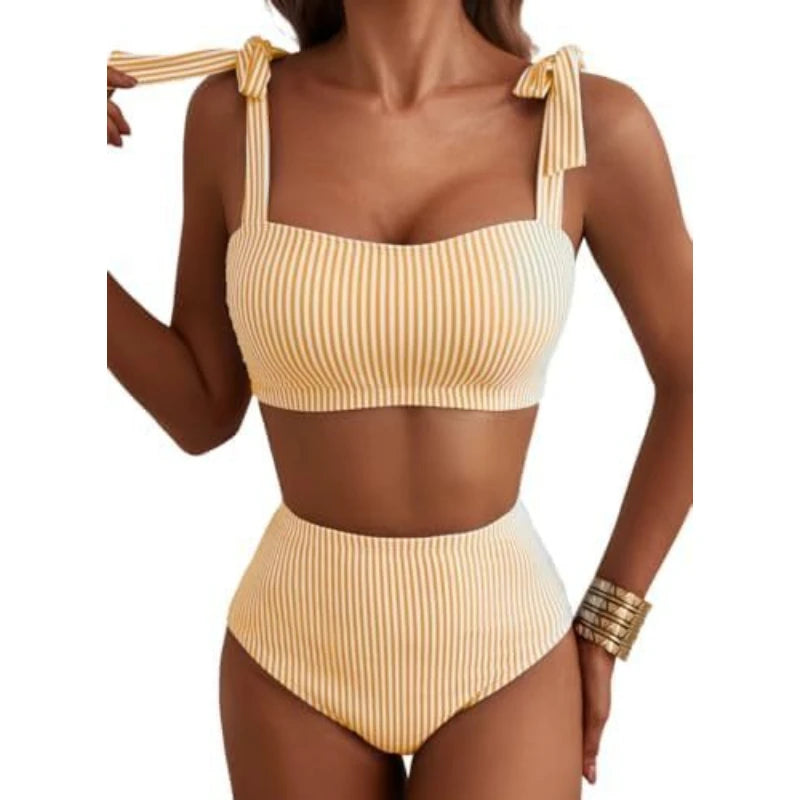 Striped High Waisted Bikini Set for Women by MALEY LifeStyle