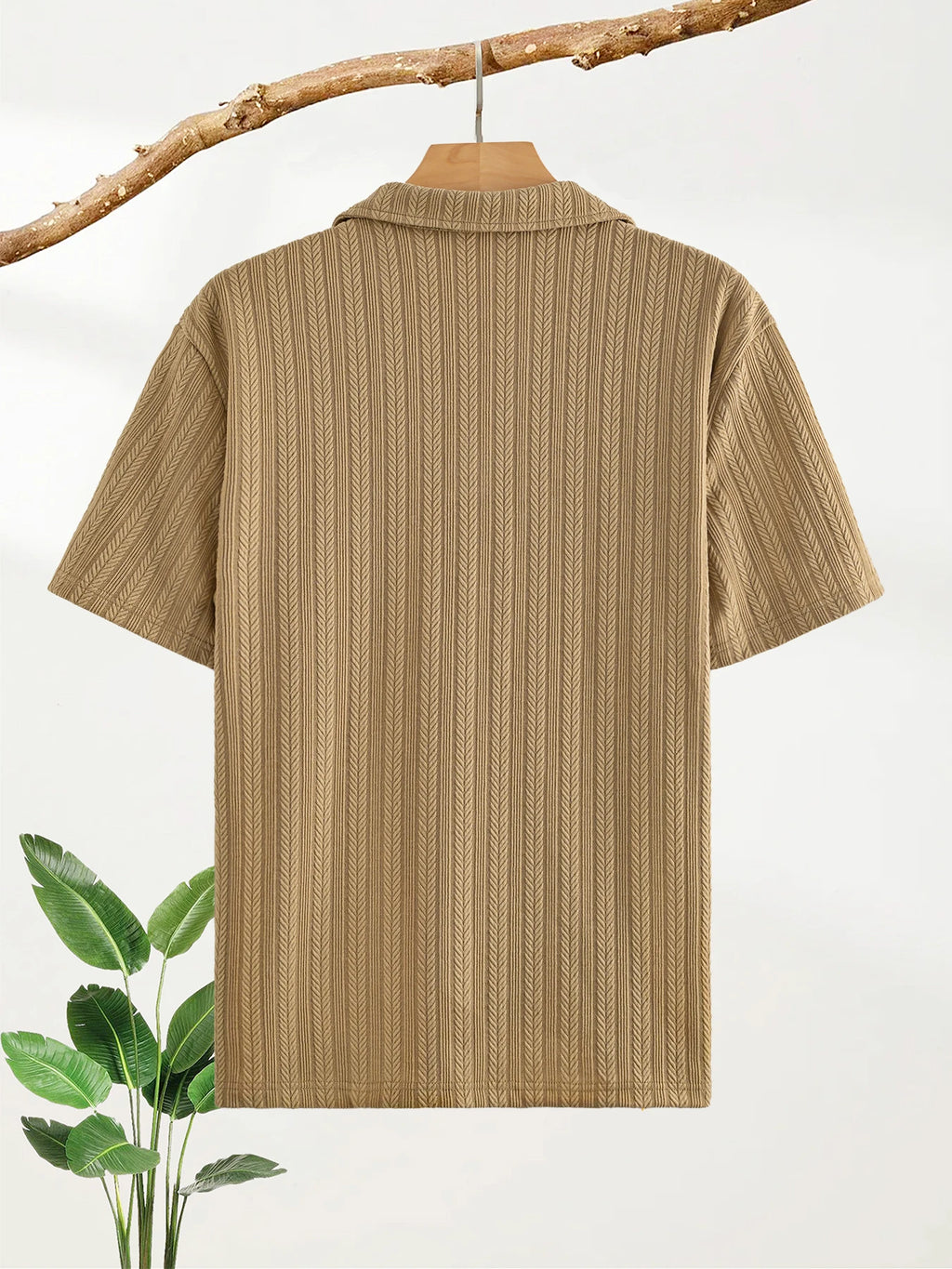 Men's Vertical Textured Polo T‑Shirts Summer Outfits Man Clothes Casual Lapel Short Sleeve Tops