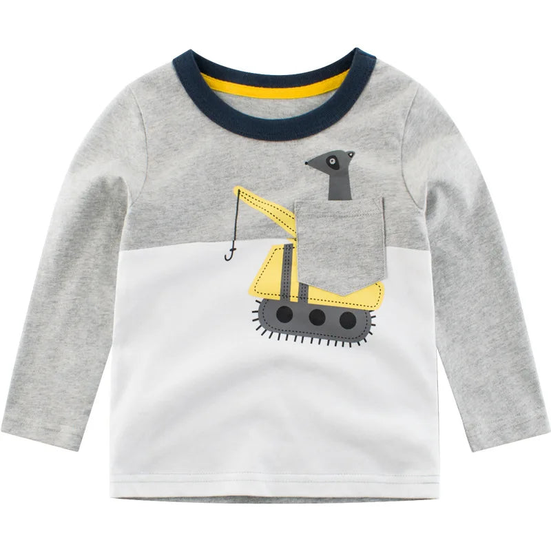 Boys Cartoon Long Sleeve T-Shirt in Color Patchwork