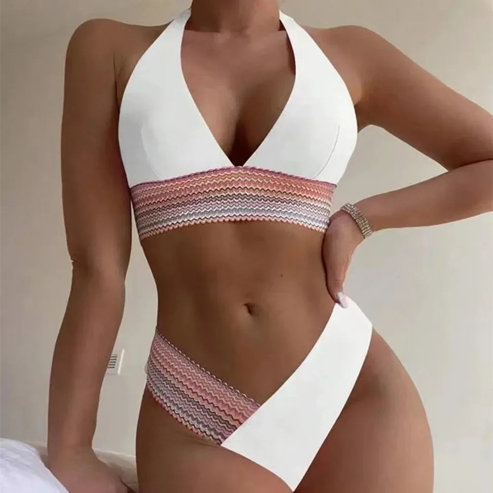 High Waist Bikini Set for Women with Deep V Neck by IAATNN