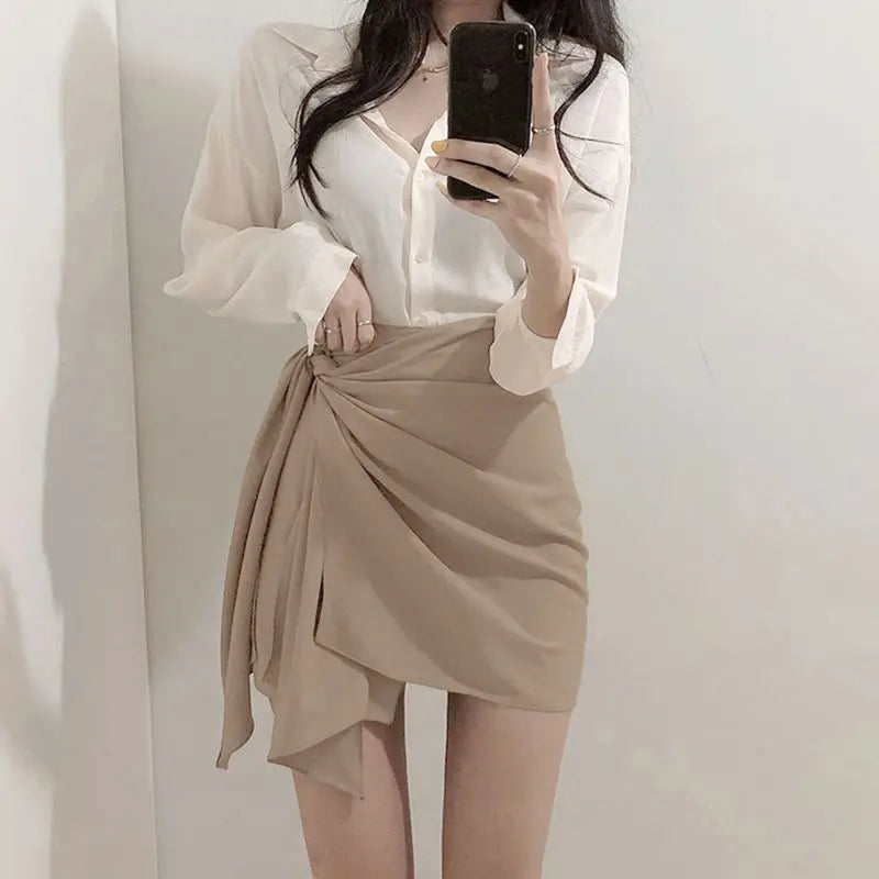 Summer 2025 Irregular A-Line Skirt for Women in Polyester