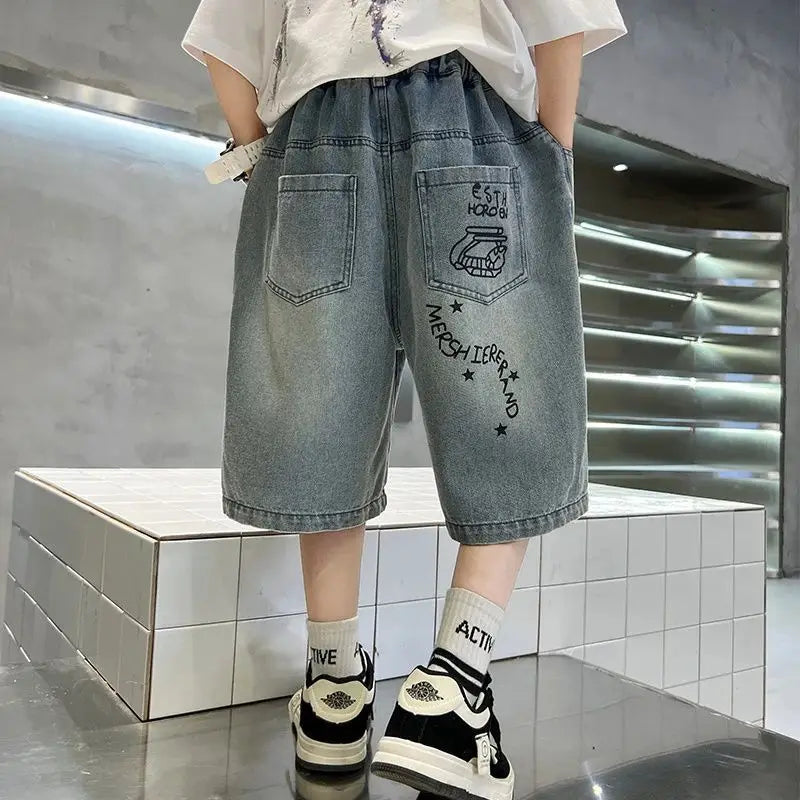 Boys' Casual Summer Jeans with Elastic Waist for Ages 7-13