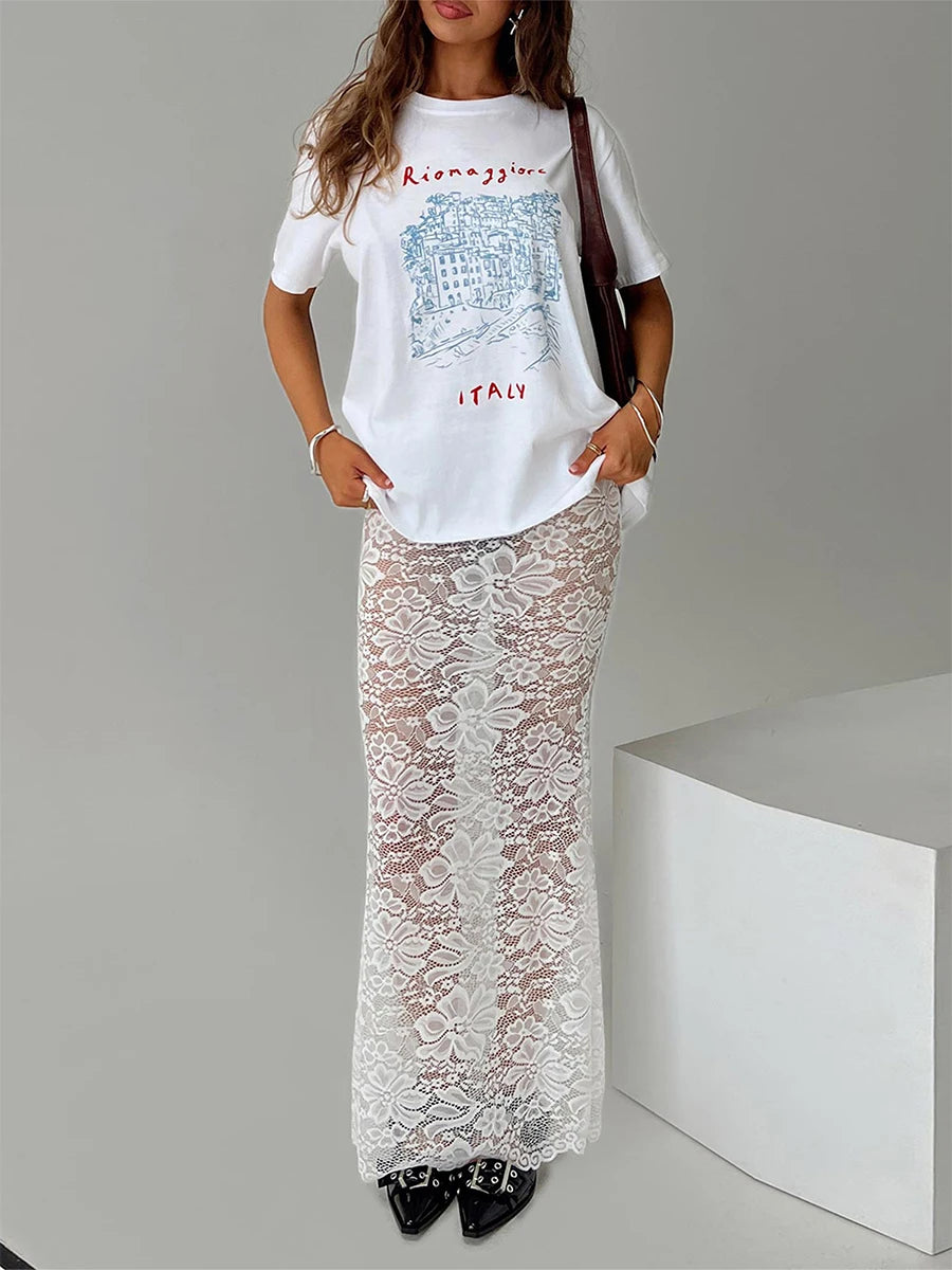 Elegant Women's Ankle-Length Lace Floral Skinny Skirt