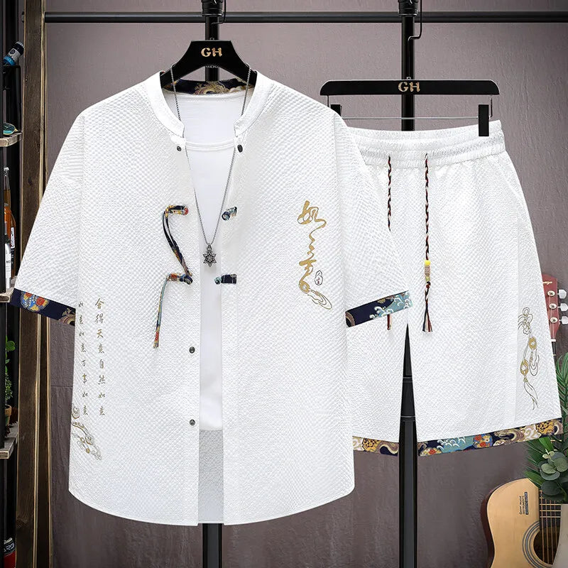 Men's Casual Summer Sportswear Set in Cotton and Polyester