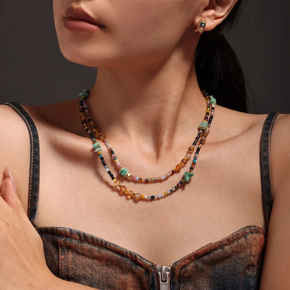 Colorful Stainless Steel Necklace with Irregular Crystal Stones