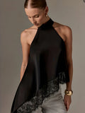 Chic Women's High-Neck Backless Halter Top in Polyester