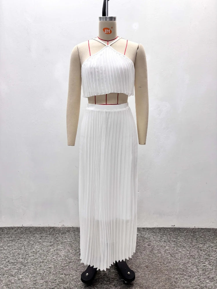 Chic Halter Top and Pleated Skirt Set for Women