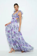 Floral Printed V-Neck Long Dress for Women by MALEY LifeStyle