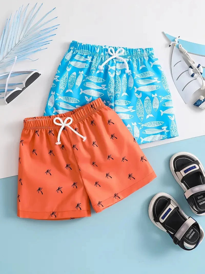 Boys Swimming Shorts Tree Print Quickdry Summer Beachwear