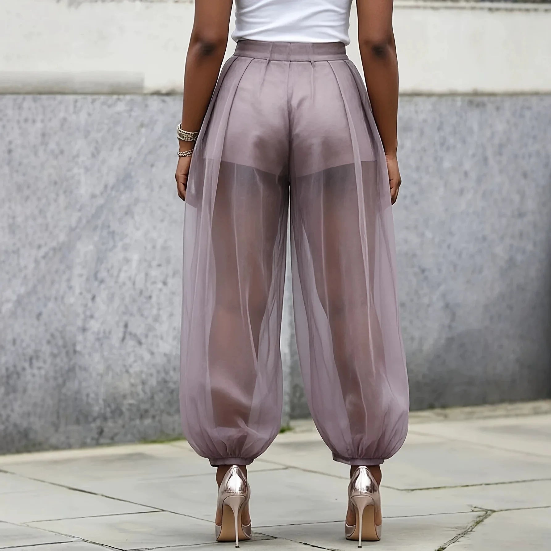 Chiffon High Waist Ankle-Length Pants for Women