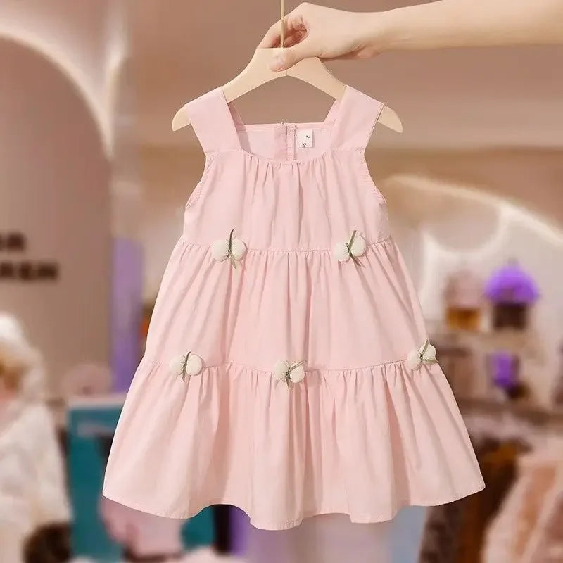 Girls' Summer A-Line Dress in Solid Color by bywindto