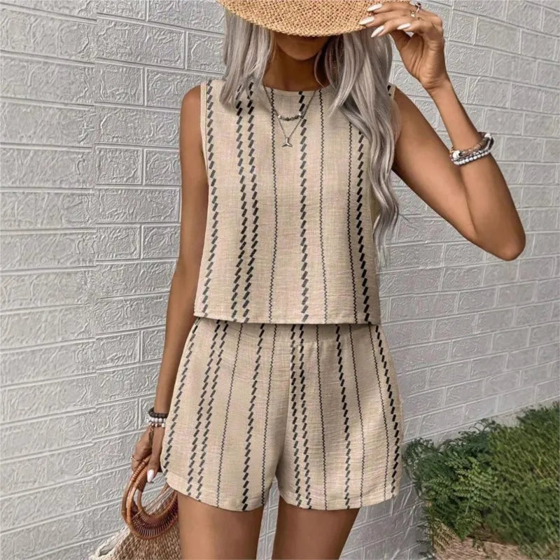 MALEY LifeStyle Striped Sleeveless Two Piece Set for Women