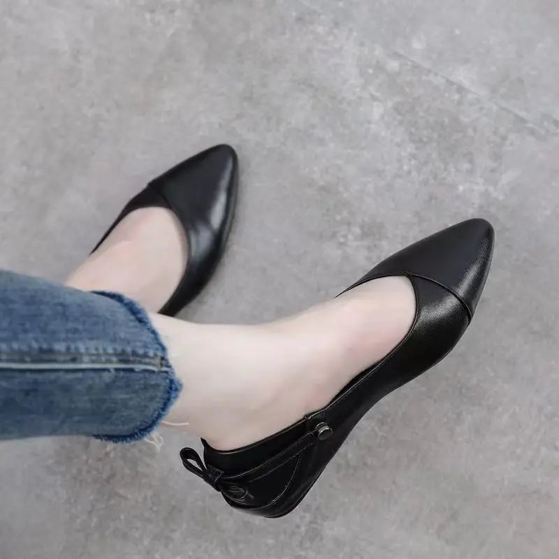 Shoes for Women 2025 Pointed Toe with Bow Ladies Summer Footwear Flats Moccasins White Flat Slip on Young Trend Chic and Elegant