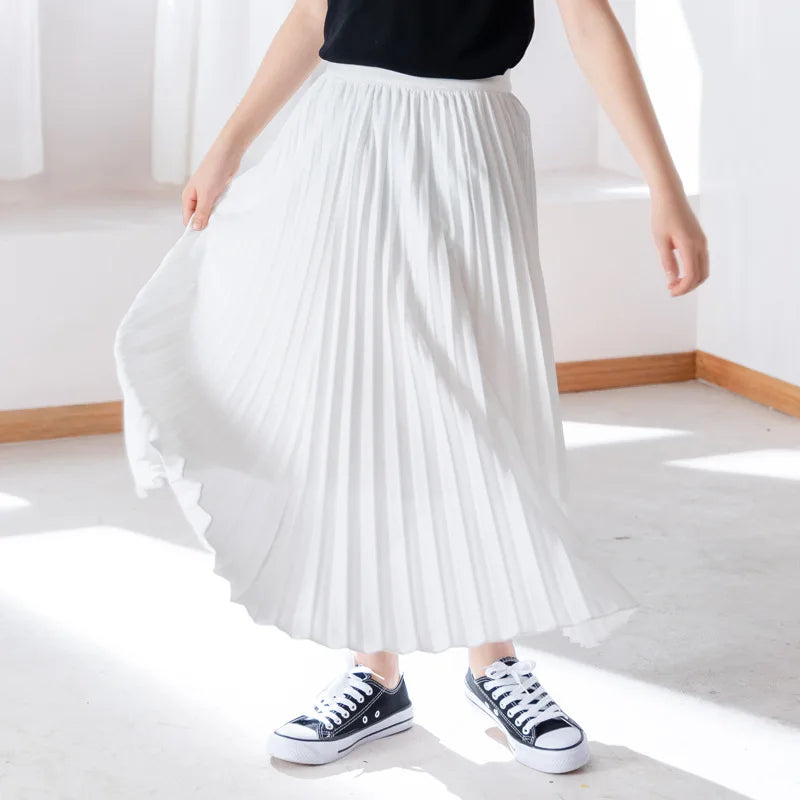 Girls White A-Line Pleated Skirt for Summer School Wear