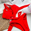 Solid Red One Shoulder Bikini Set for Women by wisuwore