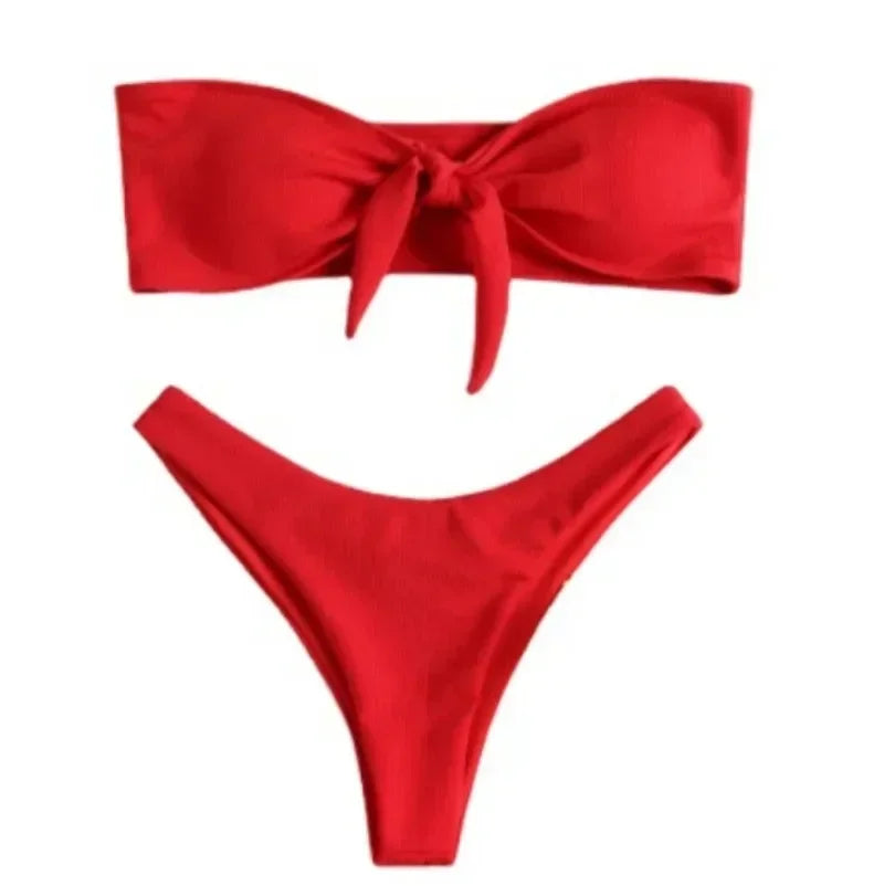 TDFunlive Women's High Waist Bow Bikini Swimsuit Set