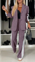 Btsukimi Women's Color Block Blazer and Wide Leg Pants Set