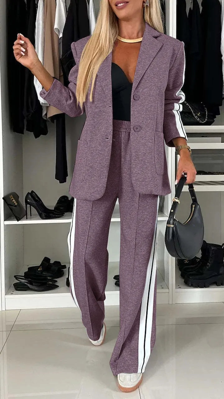 Btsukimi Women's Color Block Blazer and Wide Leg Pants Set