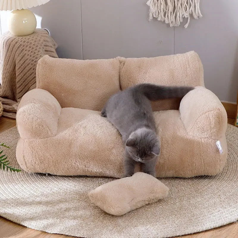 LEZIZI Cat Sofa Plush Crystal Velvet with Cuddle Pillow