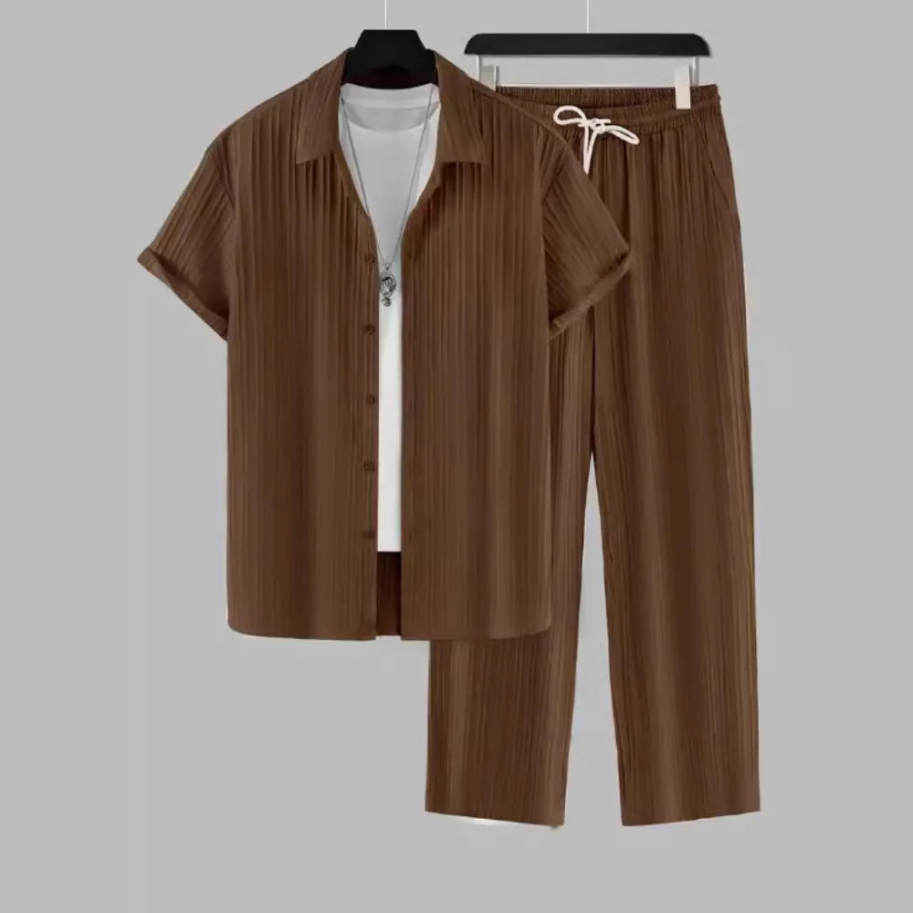 Ayrbao Men's Casual Summer Suit Set for Travel and Leisure