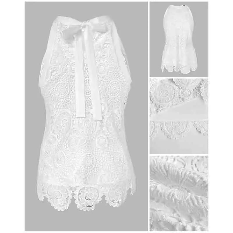 White Top Woman Y2K Halter Neck Crop Tops Sleeveless Lace T-Shirts For Women Tee Female Sexy Tank Top