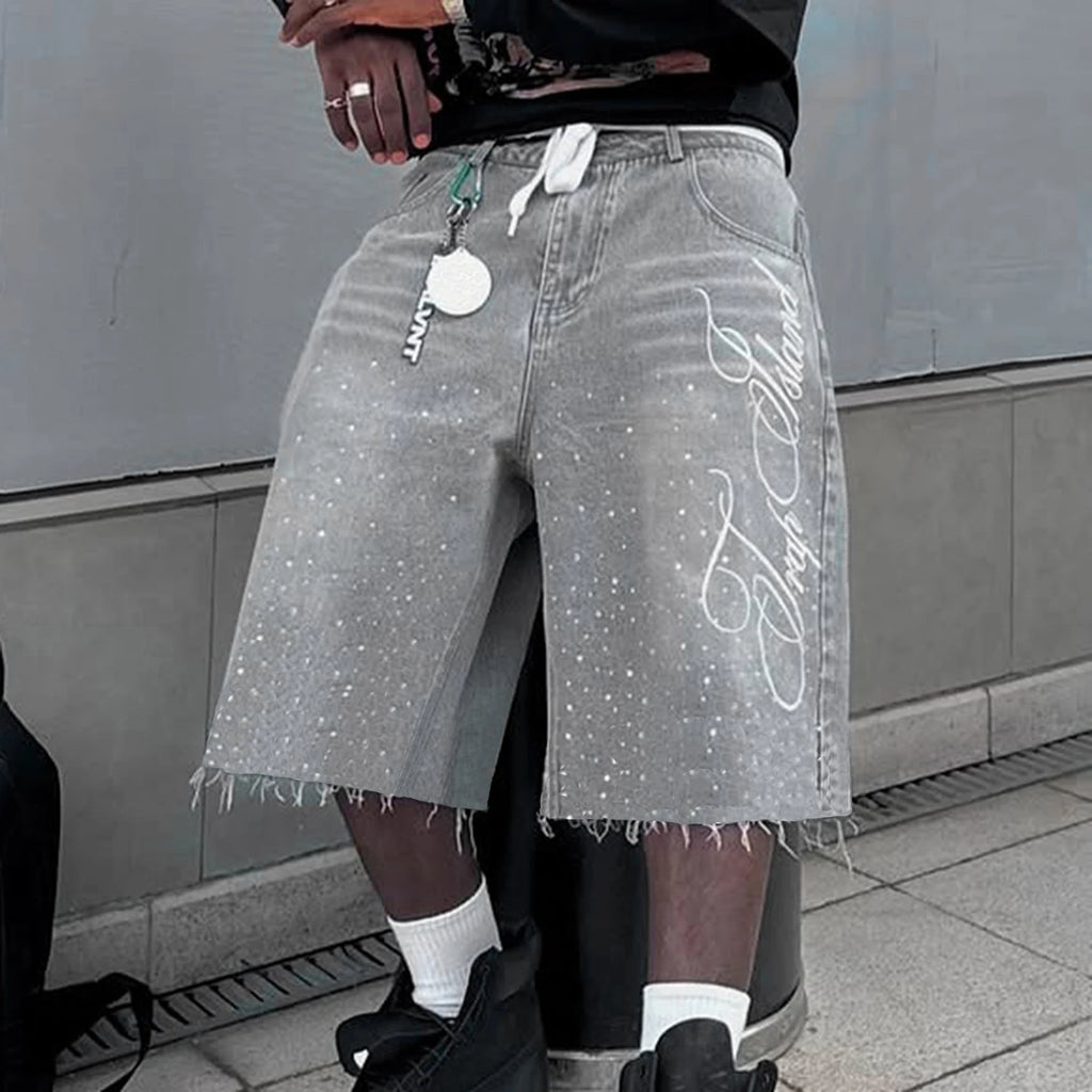 Men's Casual Denim Shorts with Drawstring Closure