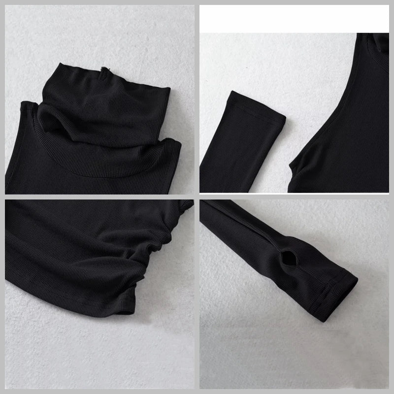 Y2k Women's Knitted Tank Top with Turtleneck and Pleats