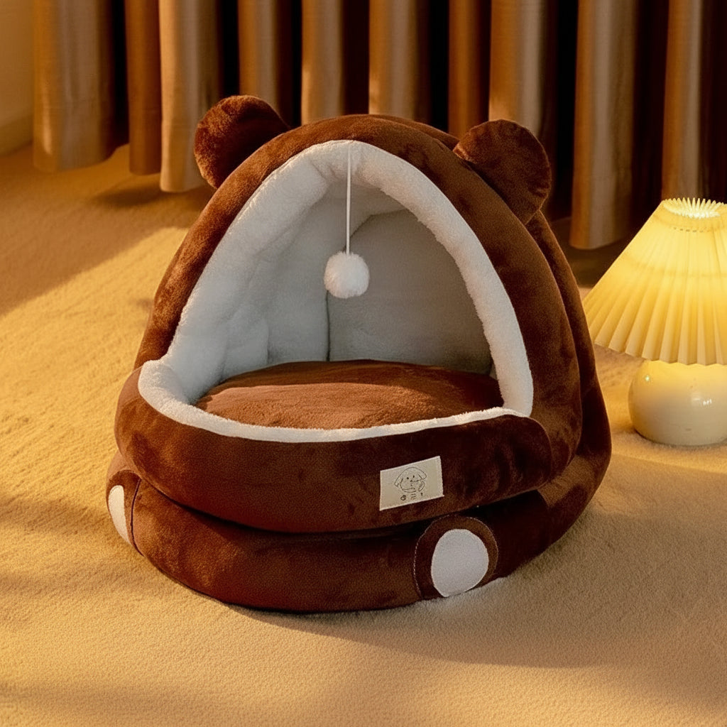Cozy Plush Pet Cave Bed for Cats and Small Dogs