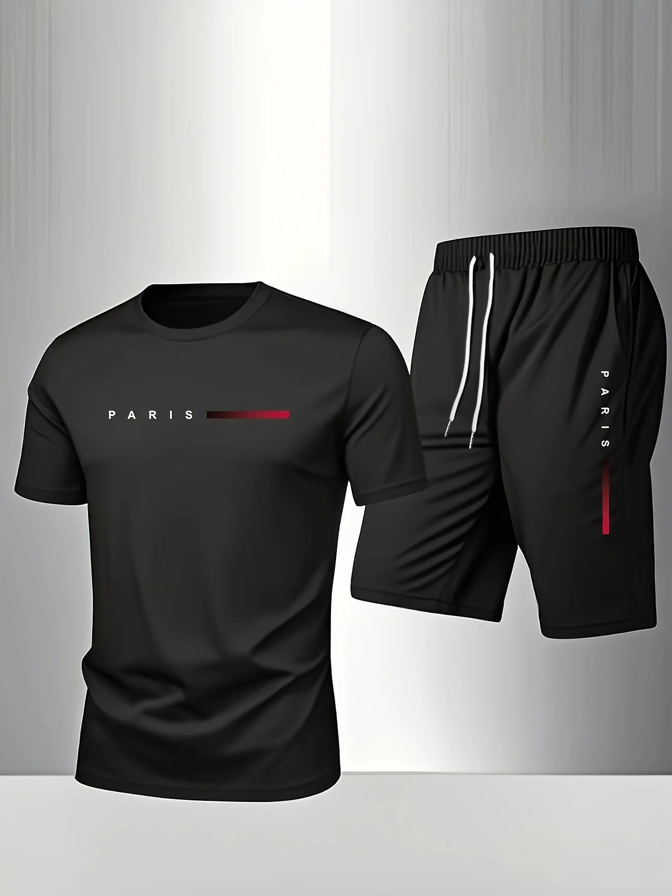 Men's Summer T-Shirt and Shorts Set Casual Relaxed Fit Sporty Crew Neck Short-Sleeve T-Shirt Paris Letter Print Two-Piece Set