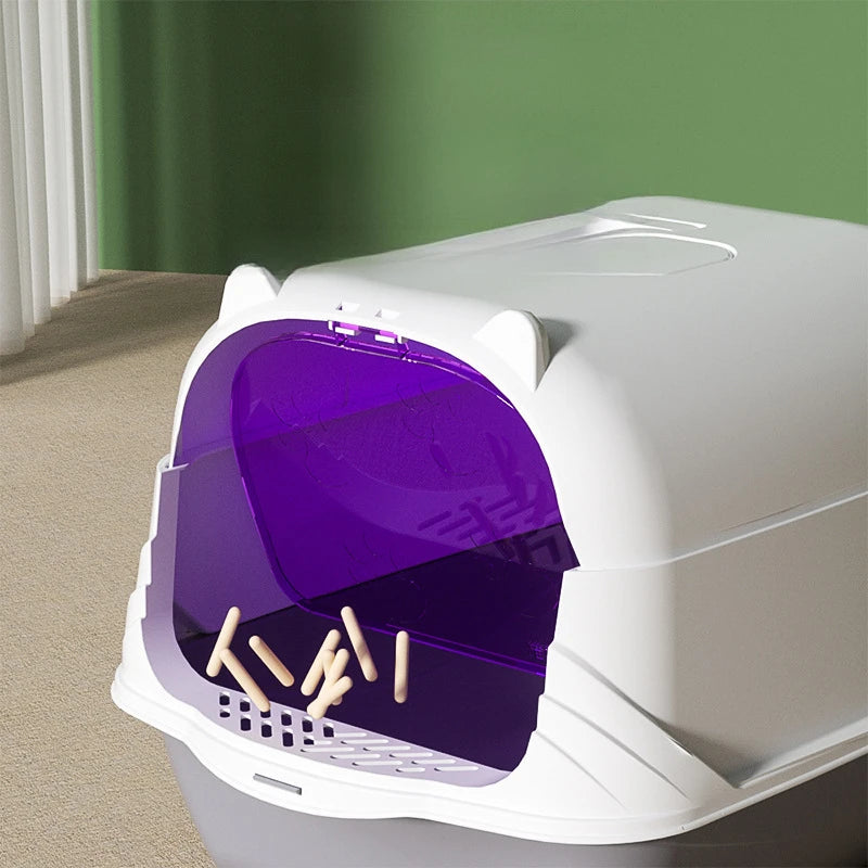 Spacious Fully Enclosed Cat Litter Box with Carrying Handle